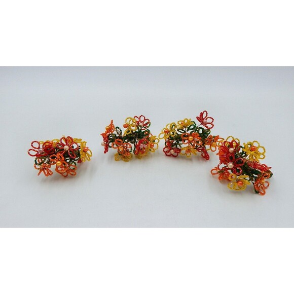 Pier 1 Imports One Beaded Daisy Napkin Rings Spring Set of 4 - Picture 1 of 5